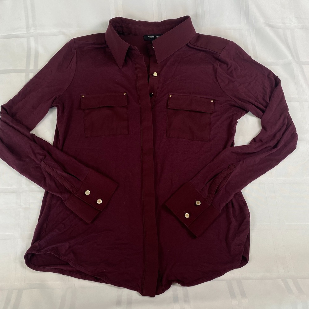 WHBM Lightweight Jersey Long Sleeve Button Up Burgundy Shirt Size‎ S